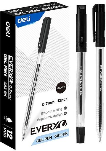 Ручка гелев. Deli EveryU EG83-BK прозрачный d=0.7мм черн. черн. 1стерж. кругл. фото 1