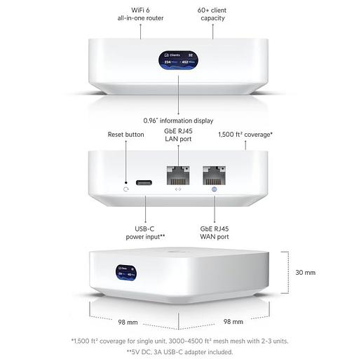 Маршрутизатор Ubiquiti UniFi Express Impressively compact UniFi Cloud Gateway and WiFi 6 access point that runs UniFi Network. Powers an entire network or simply meshes as an access point. фото 5