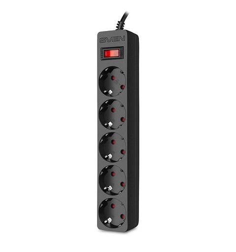SVEN Фильтр SF-05E 3,0 м (5 розеток с защитными шторками) черный, цветная коробка фото 1