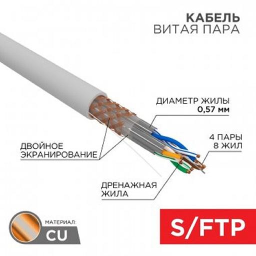 Rexant (02-0325) Кабель витая пара S/FTP, CAT 6A, ZH нг(А)-HF, 4х2х0,575мм, 23AWG, INDOOR, SOLID, серый, 305м PRO фото 1