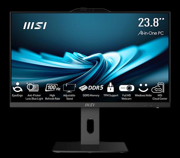 Моноблок MSI Pro AP242P 14M AiO 23,8" FHD(1920x1080)IPS AG Non-touch, Core i3-14100 (3.5GHz), 8Gb DDR5 (1x8Gb), 512GB SSD, Intel UHD,WiFi,BT,camera,WirelessKB&mouse Eng/Rus,noOS,1y w-ty,Black (9S6-AE0621-827) фото 1