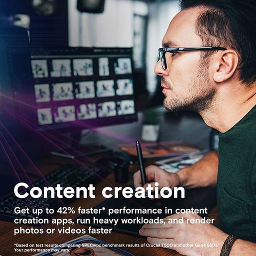 Твердотельный накопитель SSD Crucial M.2 2280 500GB Crucial T500 Client SSD CT500T500SSD8 PCIe Gen4x4 with NVMe, 7200/5700, TLC, 300TBW фото 6