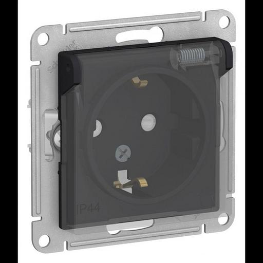 Розетка Systeme Electric ATN441046 AtlasDesign Aqua, карбон, с/з со шторками, с крышкой, 16А, IP44, механизм фото 1
