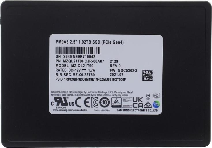 SSD жесткий диск PCIE 1.92TB TLC PM9A3 MZQL21T9HCJR-00A07 SAMSUNG фото 1