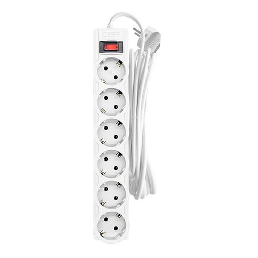 CBR Сетевой фильтр CSF 2606-3.0 White, 6 евророзеток, длина кабеля 3 метра, цвет белый (пакет) фото 1
