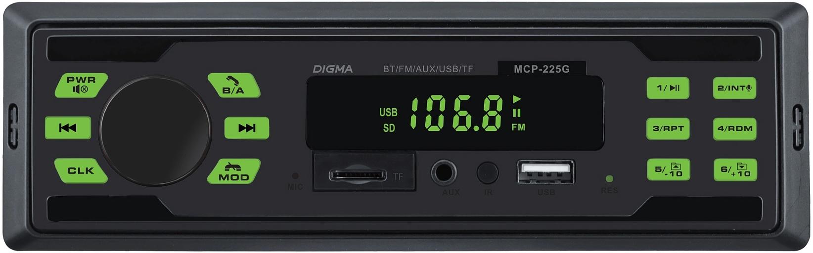 Автомагнитола Digma MCP-225G 1DIN 2x45Вт v5.0 AUX 2 фото 1