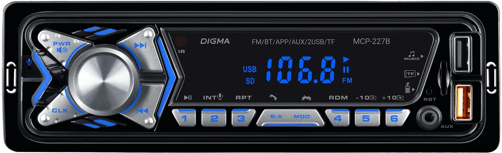 Автомагнитола Digma MCP-227B 1DIN 2x45Вт 2 фото 1