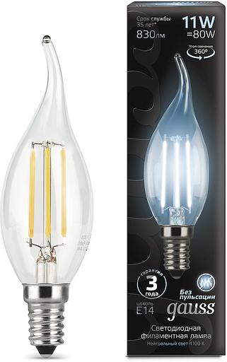 Лампа филам. Gauss Filament 11Вт цок.:E14 свеча 220B св.свеч.бел.нейт. CF35 (упак.:10шт) (104801211) фото 1