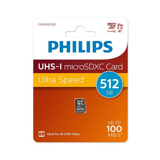 Флеш карта microSD 512GB PHILIPS High Speed microSDHC Class UHS-I U3, V30, A1, 100MB/s фото 1