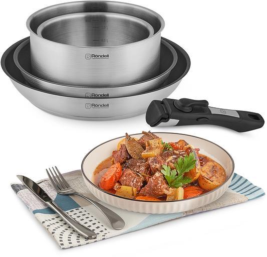 Набор 5 предм: Кастрюли б/кр 16 см (1,4 л), 20 см (2,8 л), сковороды б/кр 26*5 см, 28*5 см, съемная фото 6