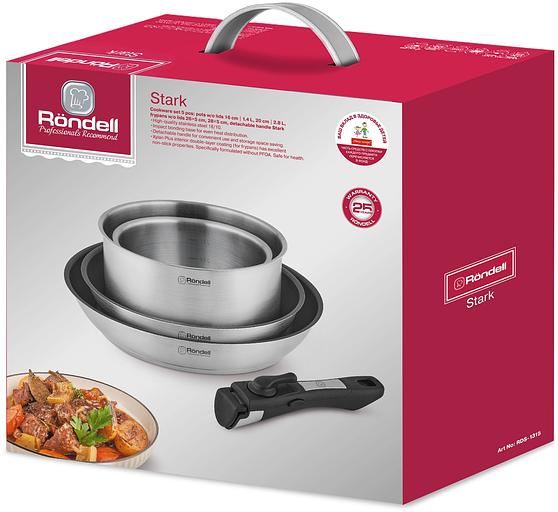 Набор 5 предм: Кастрюли б/кр 16 см (1,4 л), 20 см (2,8 л), сковороды б/кр 26*5 см, 28*5 см, съемная фото 7