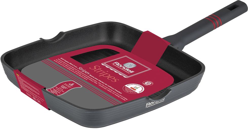 Сковорода Rondell Stripes RDA-1616 квадратная 28см покрытие: Xylan Plus ручка несъемная (без крышки) серый фото 1