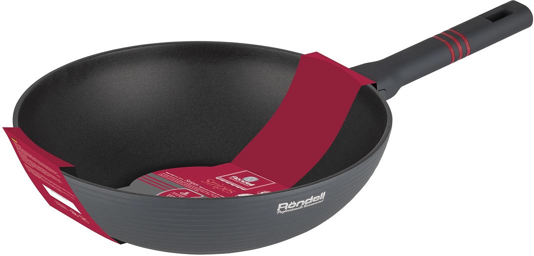 Сковорода ВОК (WOK) Rondell Stripes RDA-1618 круглая 28см покрытие: Xylan Plus ручка несъемная (без крышки) серый фото 1