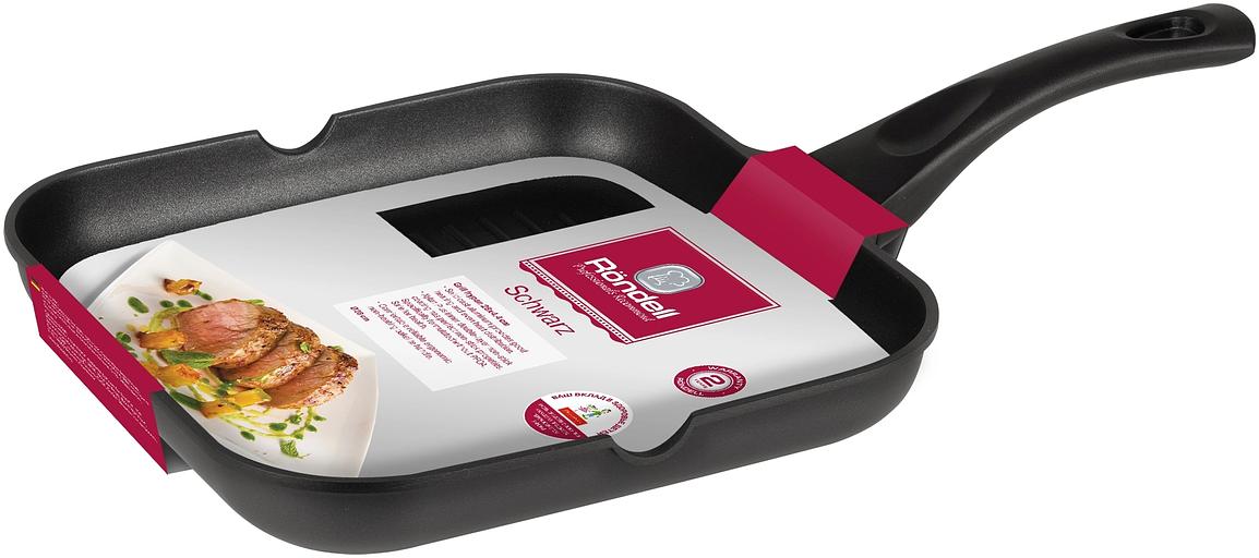 Сковорода-гриль Rondell Schwarz RDA-1683 квадратная 28см покрытие: Xylan Plus ручка несъемная (без крышки) черный фото 1