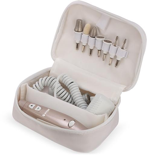 Маникюрно-педикюрный набор Vitek VT-2214 насадок в компл.:7шт (подсветка) золотистый/белый фото 3