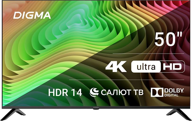 Телевизор LED Digma 50" DM-LED50UBB40 Салют ТВ Frameless Metal черный 4K Ultra HD 60Hz DVB-T DVB-T2 DVB-C DVB-S DVB-S2 USB WiFi Smart TV фото 1