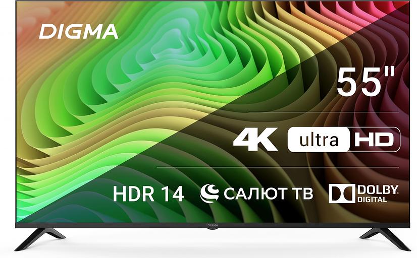 Телевизор LED Digma 55" DM-LED55UBB40 Салют ТВ Frameless Metal черный 4K Ultra HD 60Hz DVB-T DVB-T2 DVB-C DVB-S DVB-S2 USB WiFi Smart TV фото 1