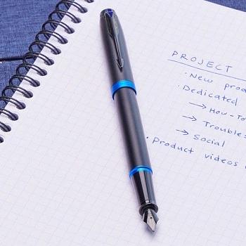 Ручка перьев. Parker IM Vibrant Rings F315 (2172858) Marine Blue PVD F сталь нержавеющая подар.кор. фото 5