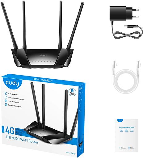 Роутер беспроводной Cudy LT400 N300 10/100BASE-TX/4G cat.4 черный фото 5