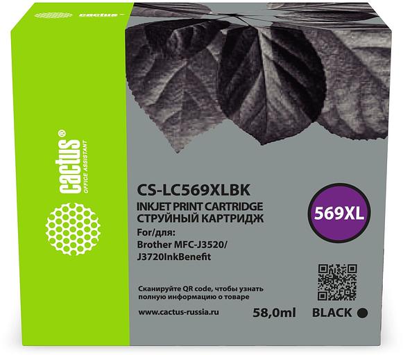 Картридж струйный Cactus CS-LC569XLBK 569XL черный (58мл) для Brother MFC-J3520/J3720InkBenefit фото 1