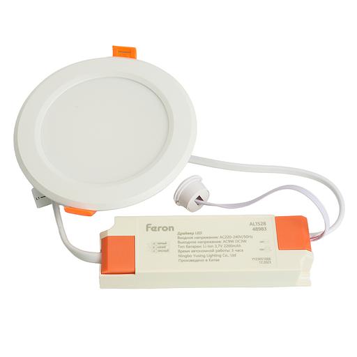 Светильник светодиодный ДВО-9w 4000К 720Лм с БАП 3ч. в пластиковом корпусе белый Feron фото 4