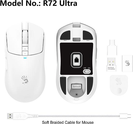 Мышь A4Tech Bloody R72 Ultra белый оптическая (20000dpi) беспроводная USB-C (7but) фото 9