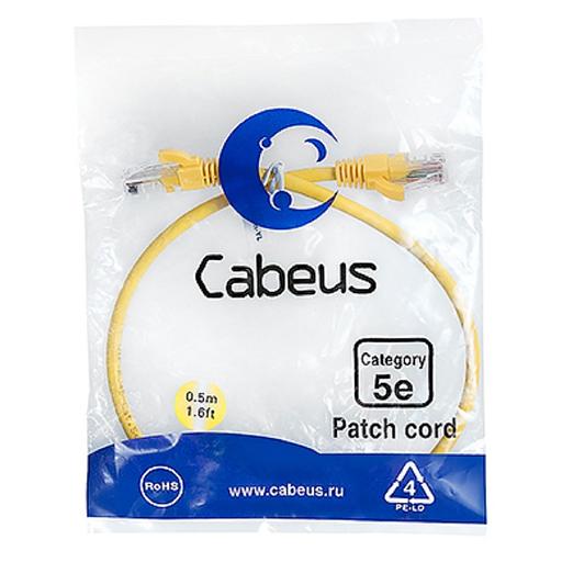 Cabeus PC-UTP-RJ45-Cat.5e-0.5m-YL Патч-корд U/UTP, категория 5е, 2xRJ45/8p8c, неэкранированный, желтый, PVC, 0.5м фото 1