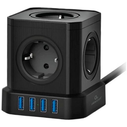 Cablexpert Сетевой фильтр Tower TWR-5-U4-B-2 (5р, 10А, 4 х USB, 3.1А, 2м, ур.защиты 4+) черный, коробка {22552} фото 1