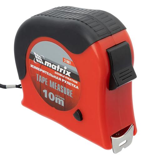 Рулетка Double fixation, 10 м х 25 мм, обрезиненный корпус, двойная плавная фиксация фото 1