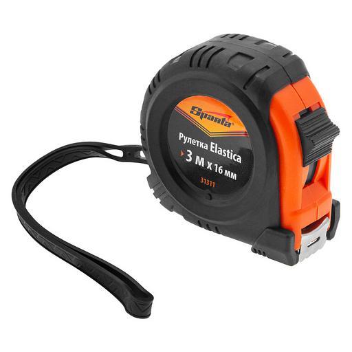 Рулетка Elastica, 3 м х 16 мм, обрезиненный корпус фото 1