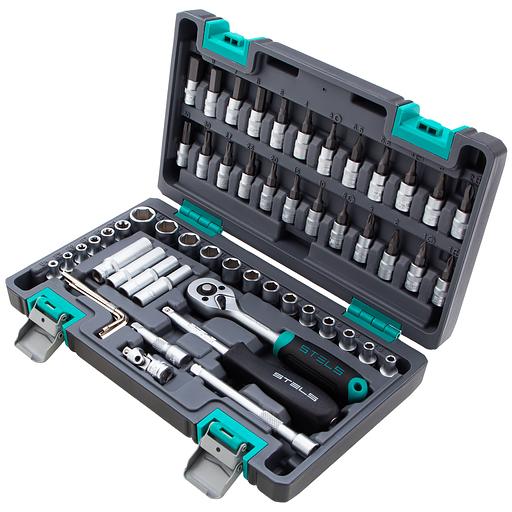 Набор инструментов, 1/4, CrV, пластиковый кейс 57 предметов фото 1