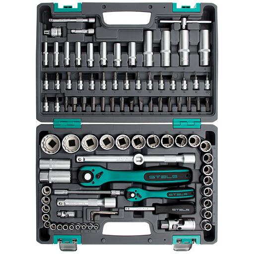 Набор инструментов 1/2, 1/4, CrV, 12 гранные головки, пластиковый кейс, 94 предмета фото 3