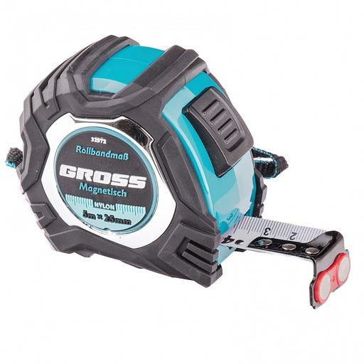 Рулетка Magnetisch, 5м х 25мм, обрезин. корпус,автоматич. фиксация, нейлон. покр.,магн.зацеп фото 1