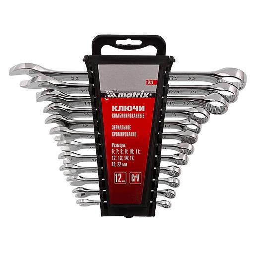Набор ключей комбинированных, 6 - 22 мм, 12 шт., CrV, полированный хром фото 2