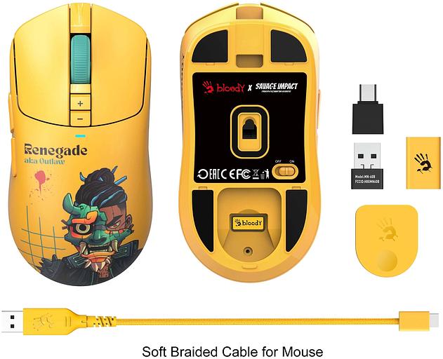 Мышь A4Tech Bloody R72 Ultra желтый оптическая 20000dpi беспров. USB-C 7but фото 9