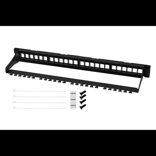 Коммутационная панель SNR, 19" для модулей KeyStone, незагруженная, неэкранированная, 1U, 24 порта, разборная, порты без шторок фото 3