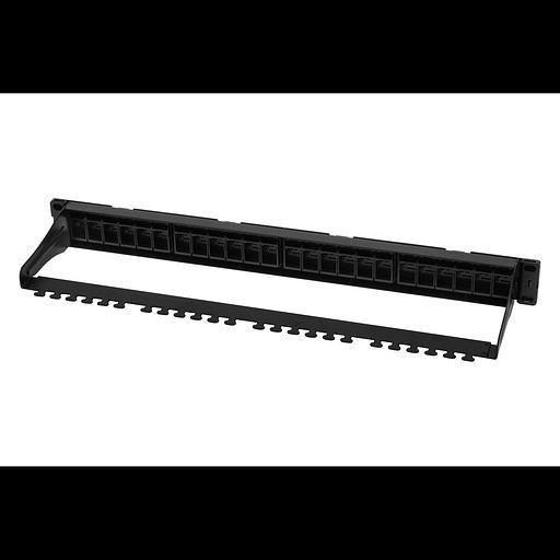 Коммутационная панель SNR, 19" для модулей KeyStone, незагруженная, неэкранированная, 1U, 24 порта, cat.5e, разборная, порты со шторками фото 2