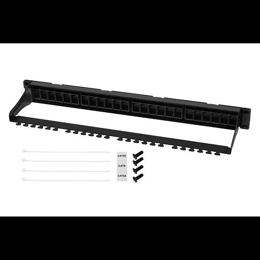 Коммутационная панель SNR, 19" для модулей KeyStone, незагруженная, неэкранированная, 1U, 24 порта, cat.5e, разборная, порты со шторками фото 3