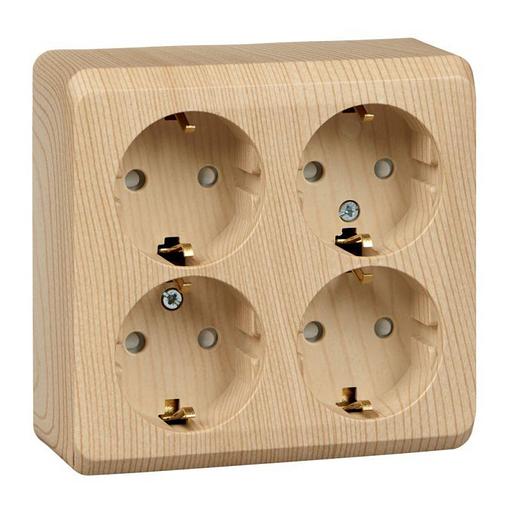 Розетка 4-м ОП Этюд 16А 250В с заземл. с заземл. защ. шторки сосна SE PA16-208D фото 1