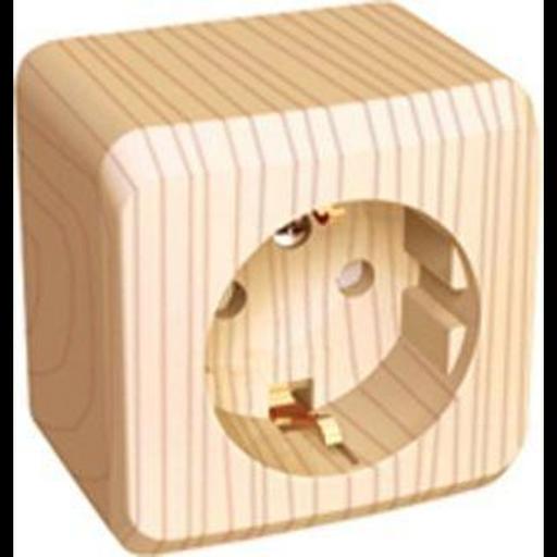 Розетка 1-м ОП Этюд Дача 16А IP20 250В с заземл. защ. шторки сосна SE PA16-004D фото 1