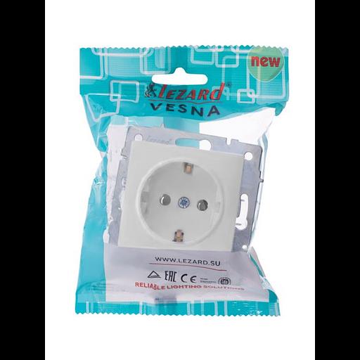 Розетка 1-м СП Vesna с заземл. ПБТ механизм бел. LEZARD 742-0288-122B фото 1