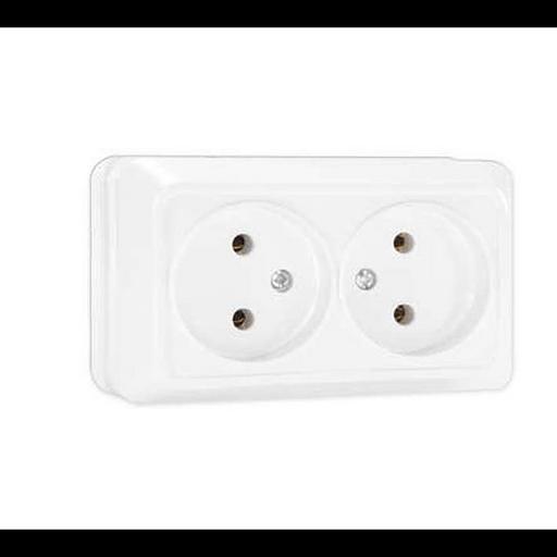 Розетка 2-м ОП Олимп 16А IP20 без заземл. бел. UNIVersal О0102 фото 1