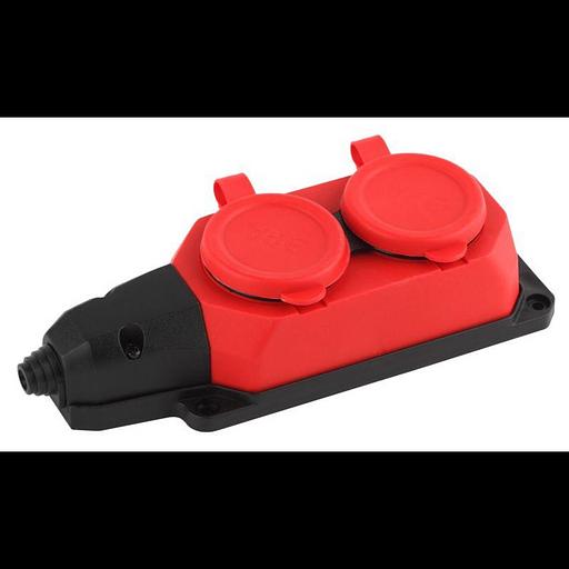 Колодка удлинителя 2-м с заземл. 16А IP44 K-2e-RED-IP44 каучук красн. Эра Б0044551 фото 1