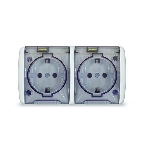 Розетка 2-м ОП Клио 16А IP44 с заземл. с прозр. крышкой бел. UNIVersal К2232 фото 1