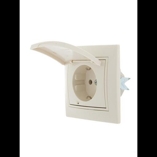 Розетка 1-м СП Mira 16А IP20 с заземл. с защ. крышкой со вставкой керамика крем. LEZARD 701-0303-123 фото 2