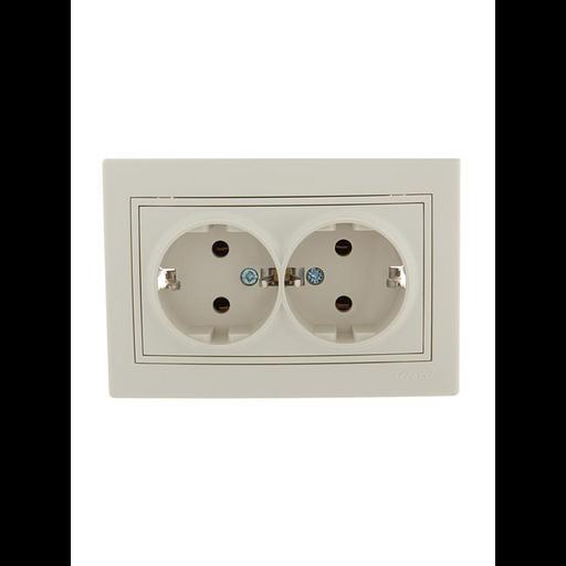 Розетка 2-м СП Mira 16А IP20 с заземл. со вставкой керамика крем. LEZARD 701-0303-127 фото 1