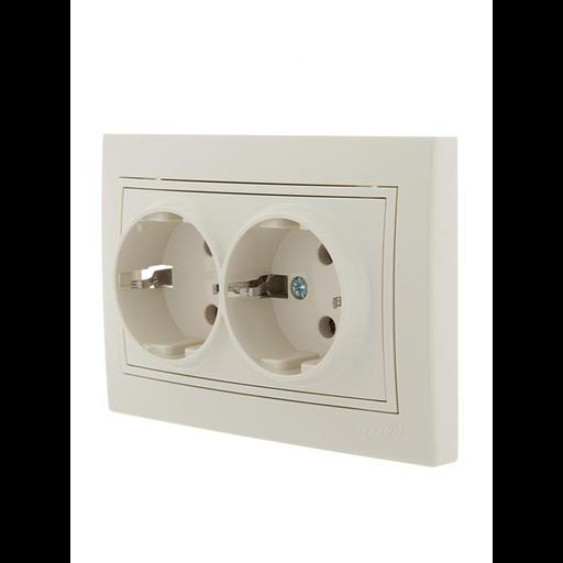 Розетка 2-м СП Mira 16А IP20 с заземл. со вставкой керамика крем. LEZARD 701-0303-127 фото 2