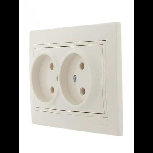 Розетка 2-м СП Mira 16А IP20 без заземл. со вставкой керамика крем. LEZARD 701-0303-128 фото 2