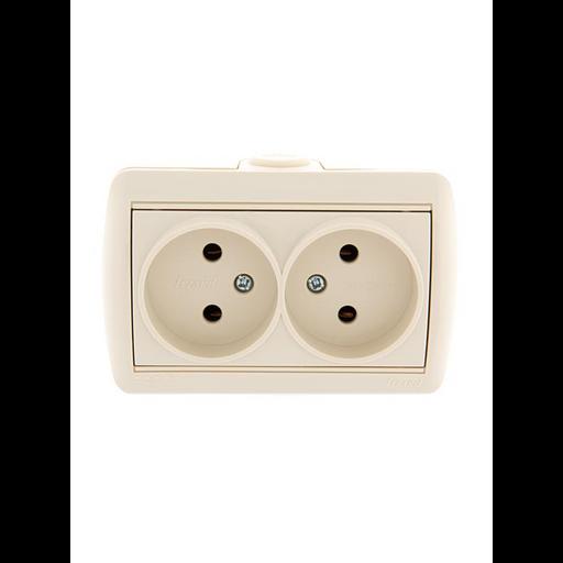 Розетка 2-м ОП Nata 16А IP20 без заземл. керамика крем. LEZARD 710-0300-128 фото 1