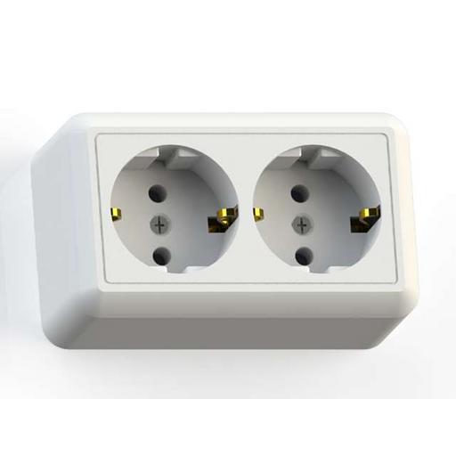 Розетка 2-м ОП Оптима РА16-374 16А IP20 с заземл. с монтаж. пластиной бел. Кунцево 8010 фото 1